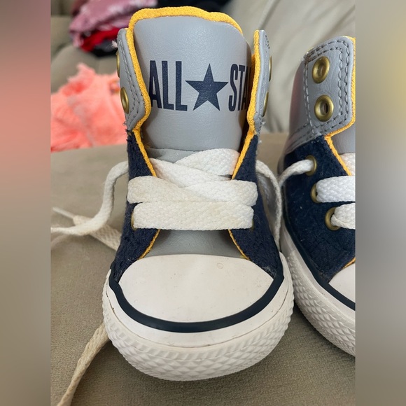 Converse Baby/Toddler High Top Grey/Blue/Yellow Baby Size 3 - Picture 3 of 11